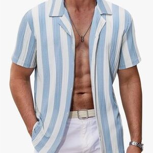 Men's Blue and White Striped Shirt